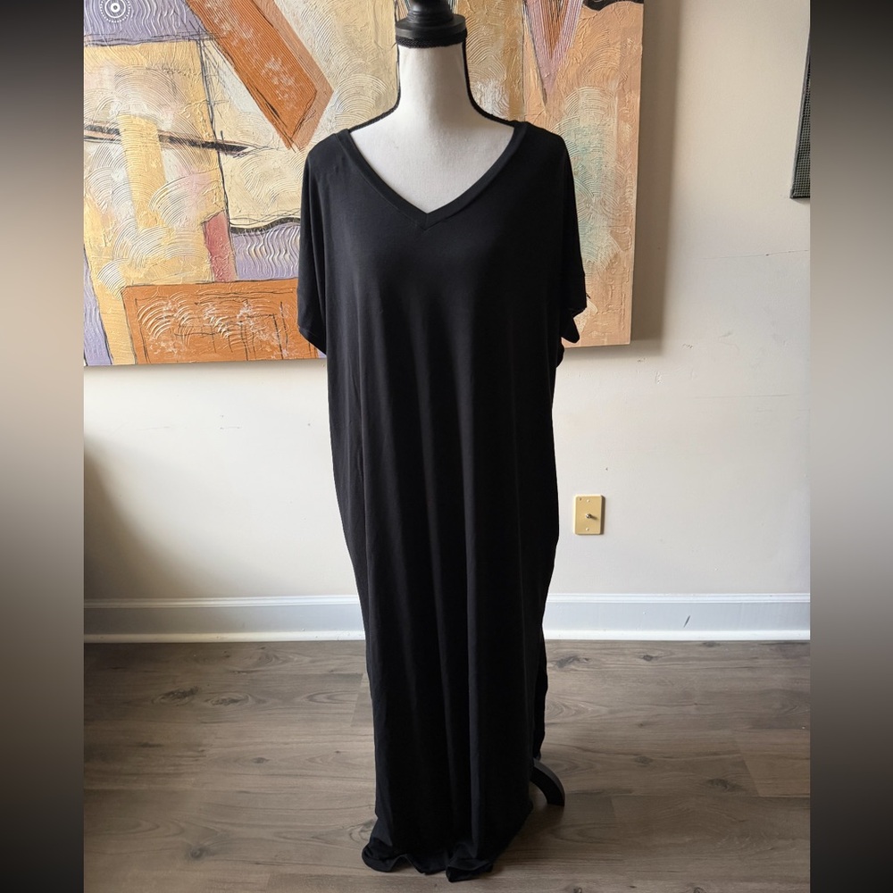 BN Zenana Oversized Short Sleeve Round Neck Black Maxi W/Pockets Various - Picture 2 of 9